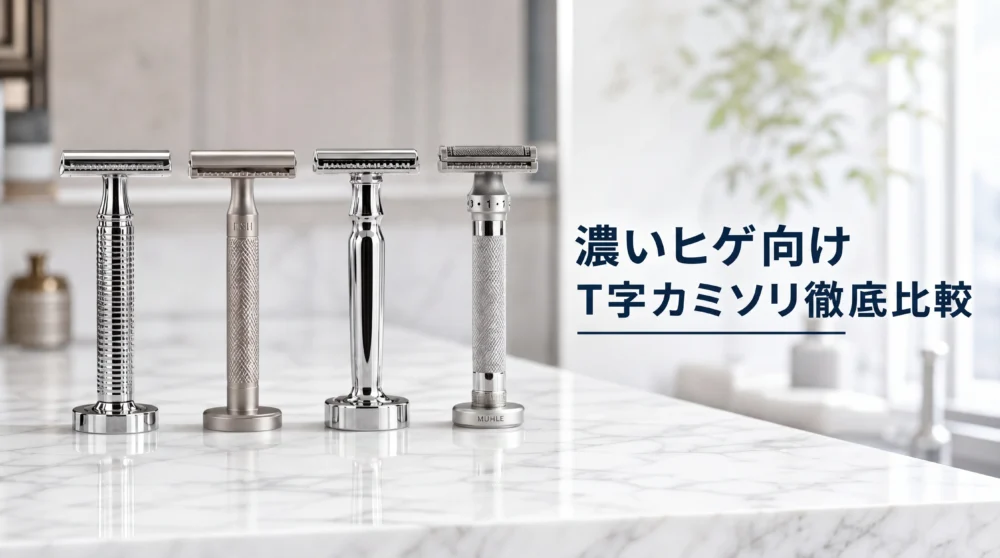 濃いヒゲ向けT字カミソリおすすめ4選！貝印AUGER・ジレット・シック・サムライエッジを生体工学と10年コストで徹底比較