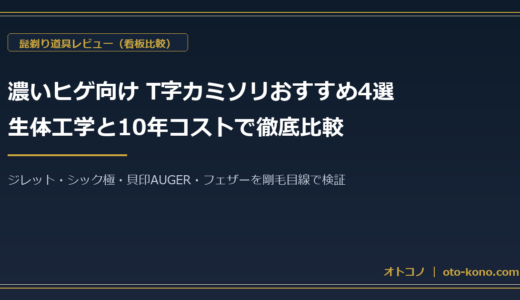 濃いヒゲ向けT字カミソリおすすめ4選！貝印AUGER・ジレット・シック・サムライエッジを生体工学と10年コストで徹底比較